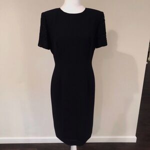 Donna Morgan Black Dress w/Beaded short sleeve size 8 cocktail evening